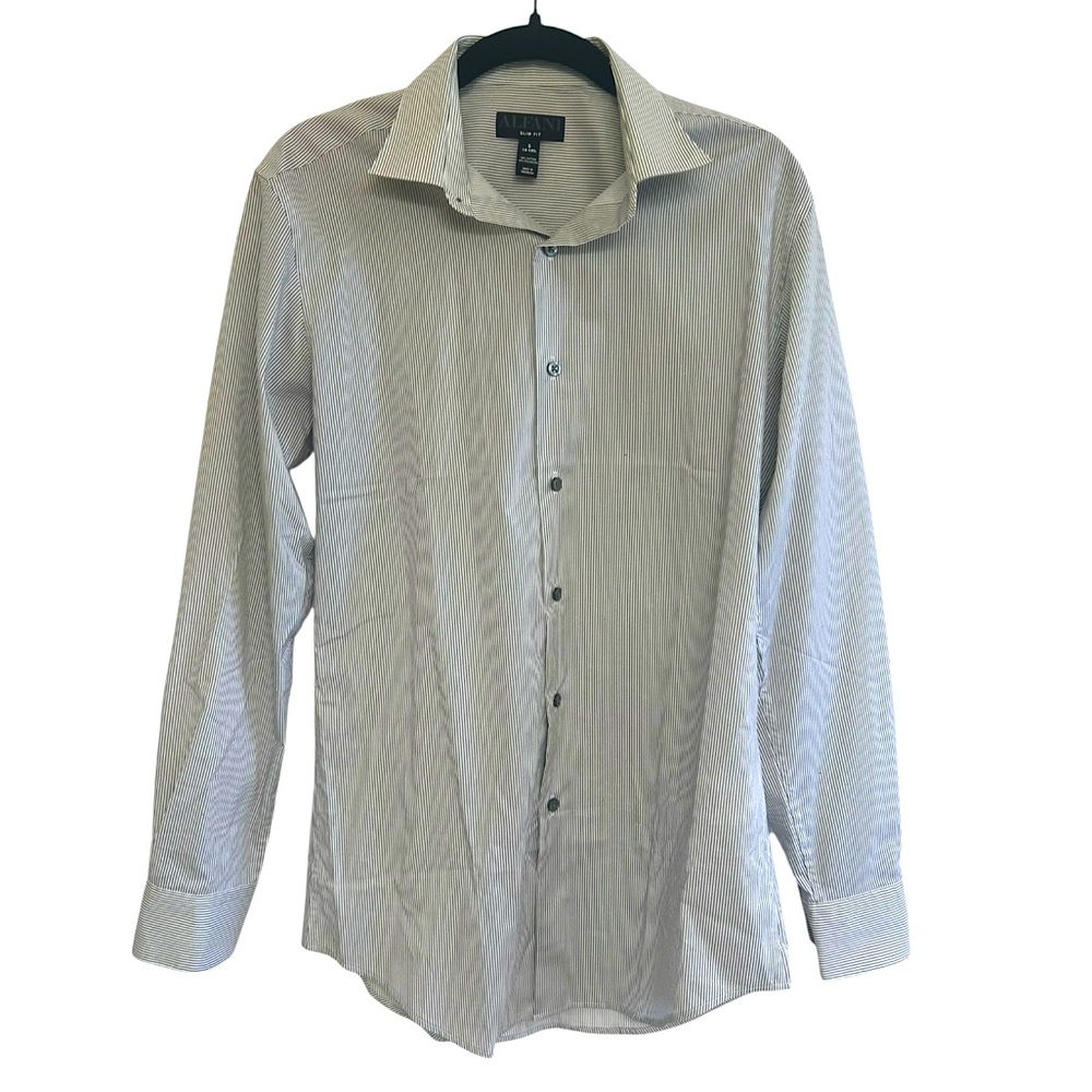 New Without Tags Alfani Grey and White Slim Fit Pin Striped Dress Shirt Size S